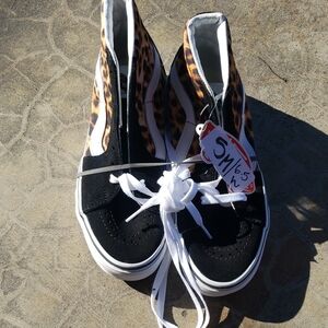 Vans Black and Leopard High-Top Sneakers